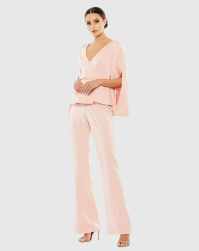 Mac Duggal Ieena Pink Long Sleeve One Piece Crepe Pant Suit 11232 Size 2 XS NWT