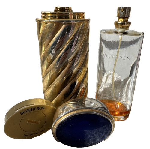 Vintage Boucheron Perfume Partially Full Bottle with Refillable G & Blue Case