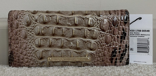 Portafoglio Brahmin Melbourne ADY Slim Bif Pelle PROWL OMBRE Cheetah Khaki Nuovo con etichette