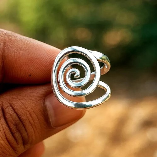 Round Circle Spiral Ring 925Sterling Silver Minimalist Spiritual Jewelry For Mom
