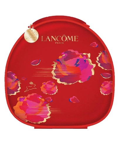 Lancome Red Floral Round Cosmetic Vanity Train Case Travel Bag 9x8x4 New SEALED!