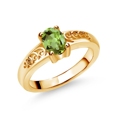 0.90 Ct Oval Green Peridot 18K Yellow Gold Plated Silver Ring