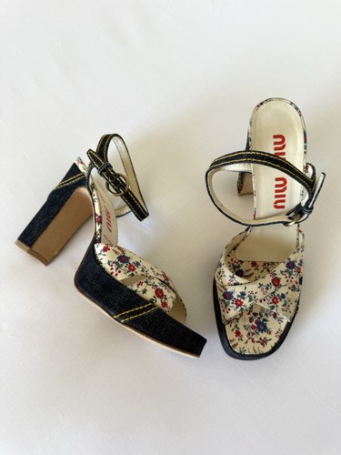 Miu Miu Vintage Denim Floreale Plateau Tacchi 37