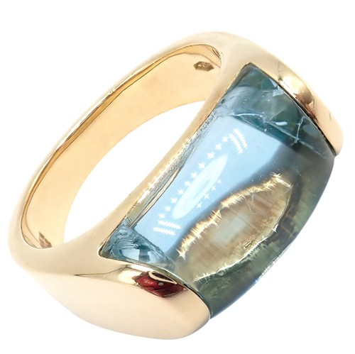 Authentic Bulgari Bvlgari Tronchetto 18k Yellow G Blue Topaz Ring sz 5.5