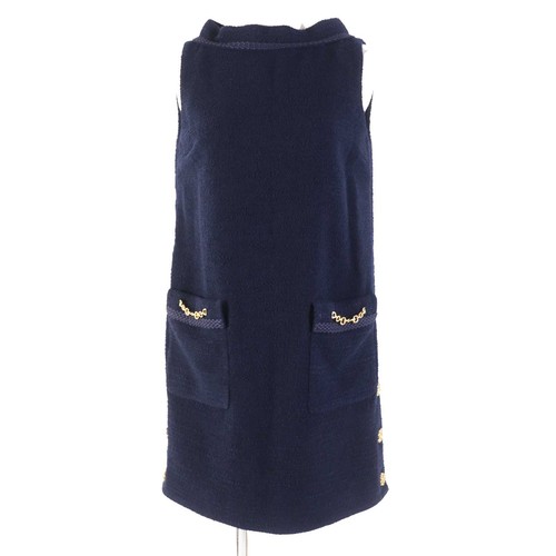 Gucci 652725 Abito Tweed Lana Morso di Cavallo Monocolore Navy 36 Made In Italy r10 Ws