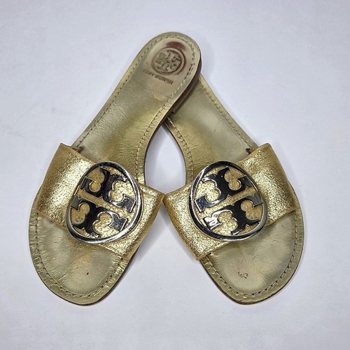 Tory Burch Grania sandali bassi slide crepiti oro metallizzato donna taglia 9