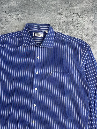 SAINT LAURENT (YSL) Camicie vintage Yves Saint Laurent a righe YSL taglia 39 15 blu made in Hong Kong