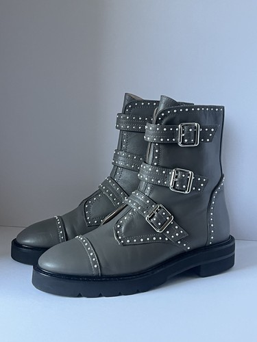 Stuart Weitzman Women's Jesse Lift Leather Studded Moto Ankle Boots EU US 7M