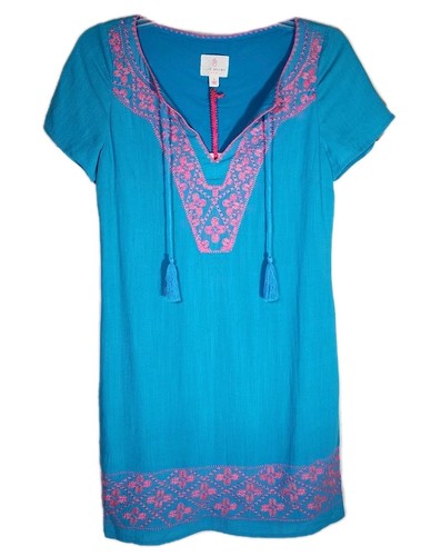 VETEMENTS Abito donna scollo a V Julie Brown NYC rosa turchese ricamo HARLEE TG 2 NUOVO