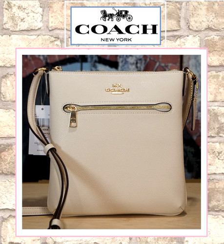 Borsa Coach Mini Rowan File Messenger X body CV405 nuova con etichette in pelle GESSO Crossgrain
