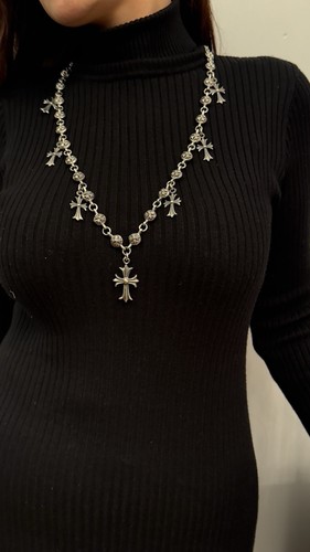 CHROME HEARTS Catena bottone croce cuori cromati con croce argento 925 autentica