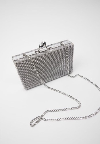 Borsa Minaudière Pochette Zara Argento Strass  Nuova con etichette  Prezzo consigliato £60