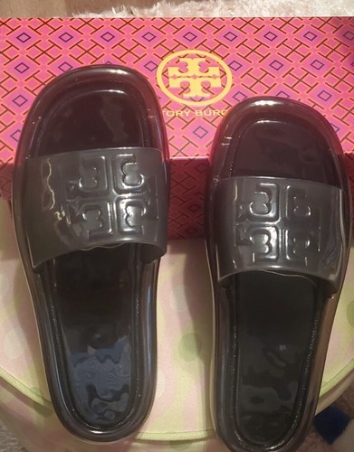 TORY BURCH Bubble Jelly Slides Nero Taglia 8 Cuscino Impermeabile (Nuovo con Scatola)