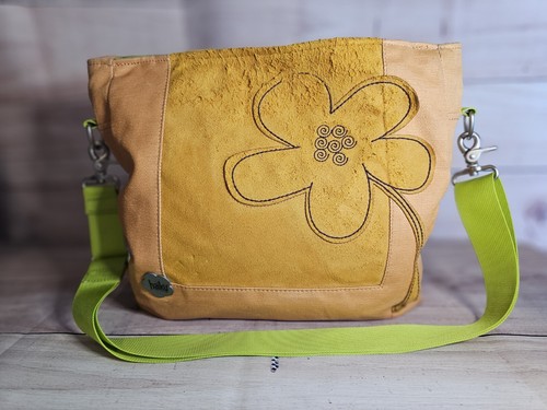 AWAY Haiku By Sharon Eisenhauer Mustard Flower Suede Green