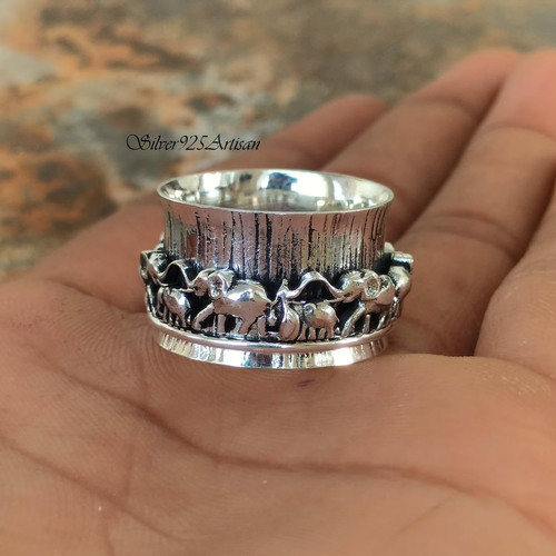 Elephant Ring  Silver Spinner Ring  925 Sterling Silver Ring  Women's Jewelry  A