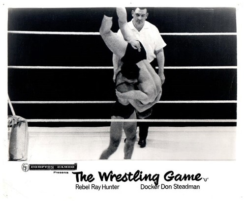 The Wrestling Game Original Lobby Card Wrestler in ring flipping opponent 1962