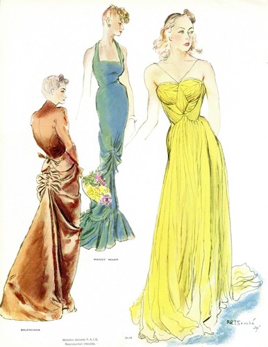 Pubblicità 1939 Maggy Rouff Balenciaga stampa moda francese illustrazione René Bouche