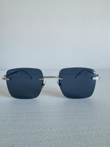 CARTIER GLASSES Cartier Sunglasses Pasha   Rimless Smooth Platinum Finish   Squared Blue Lenses