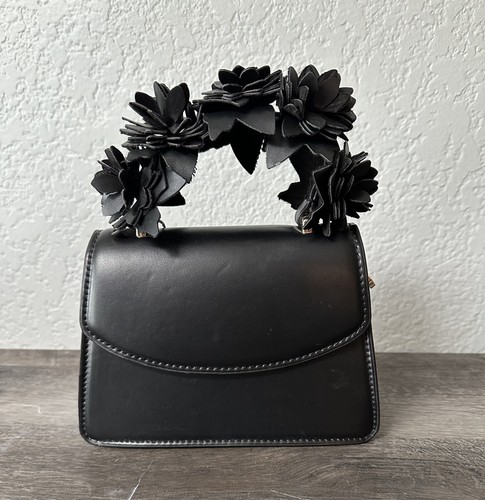 ZARA mini borsa floreale nera maniglia superiore e cinturino
