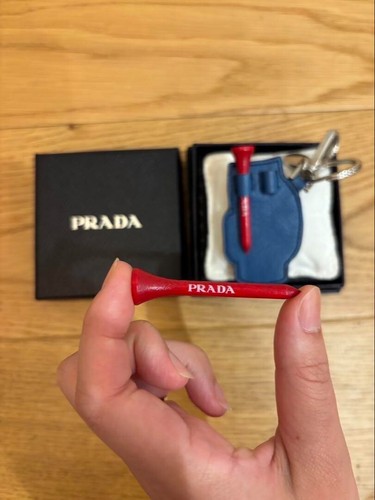 PRADA Keychain Keyring Blue Bag Charm with Golf Tees Red UNU with Box