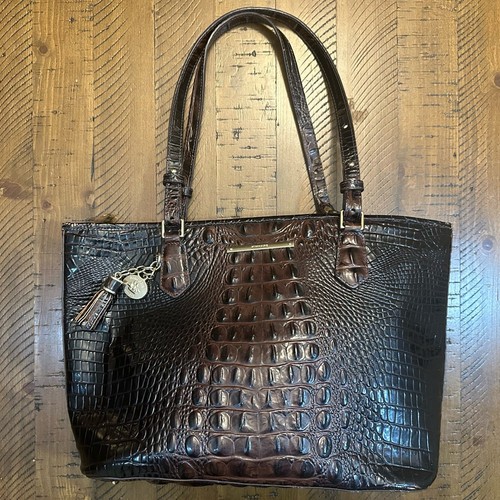 Borsa a tracolla Brahmin Asher cacao cioccolato motivo coccodrillo marrone