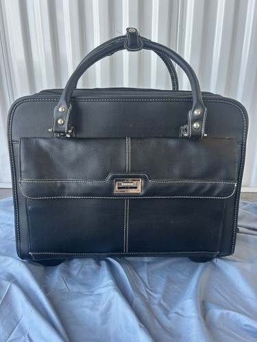 Samsonite Luggage Rolling Carry On Black Leather Briefcase 2 Wheel Travel Bag