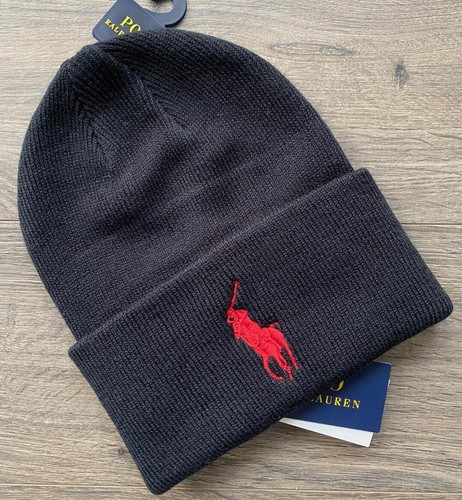 Polo Ralph Lauren Men's Beanie Hat Black Big Pony New