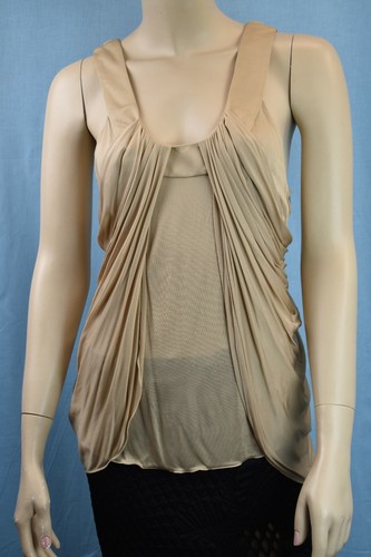 ABITO DRAPPEGGIATO SENZA MANICHE GIANNI VERSACE A53562 BEIGE VISCOSA NUOVO CON ETICHETTE 44 ITALIA