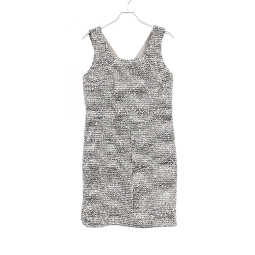 CHANEL tweed Dress sleeveless P50613V37597 cotton wool Black White U #38 CC