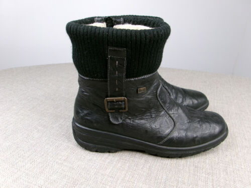 Rieker Massa Hillary Tex Ankle Boot Bootie EU 40 US 8.5 Black Leather Belt Wool