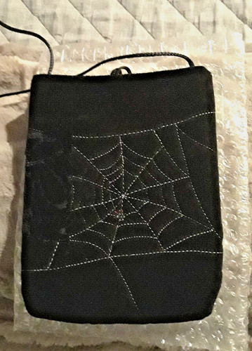 HARDGRAFT Black Velour Mini Handbag with Spider Spiderweb by Canadian Artisan Bertha Day