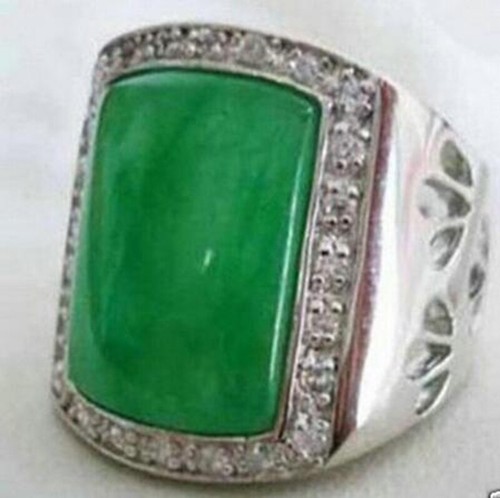 Fashion Jewelry Green jade Gemstone men's ring size:8 11 AAA Grade