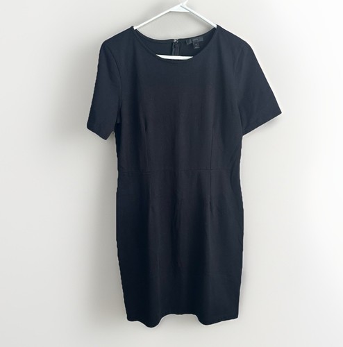 ESSENTIALS J Crew Black Sheath Dress 8 Cotton Jersey Knit Capsule Wardrobe Closet Staple