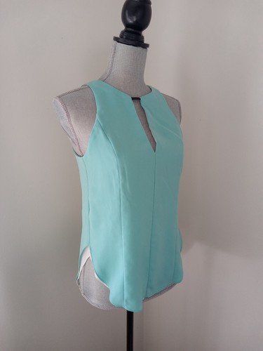 Orig. $275 RAG & BONE Sleeveless Aqua Blue Zip Up Top Sz S Silk Poly Leather