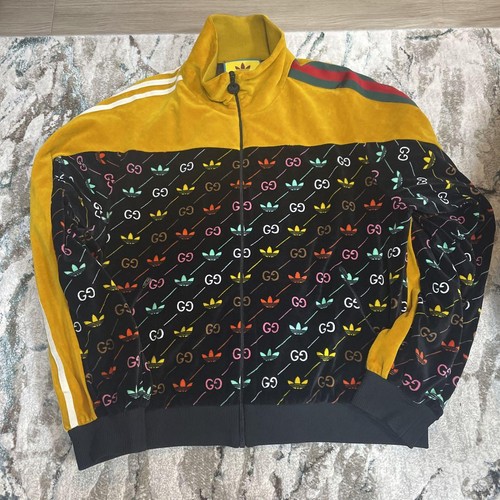 Gucci x Adidas collaboration 692110 GG print velour jacket for men size L i17906