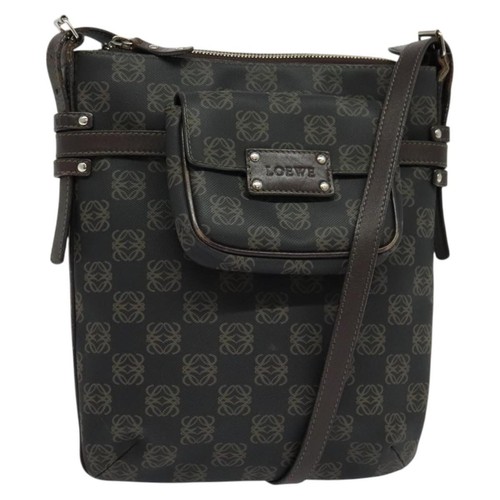LOEWE Anagram Shoulder Bag PVC Leather Black Auth 117587