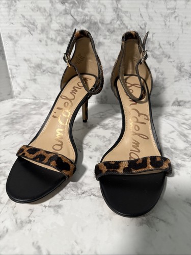 Sandali tacco alto Sam Edelman Patti punta aperta stampa leopardata capelli di vitello misura 7 5