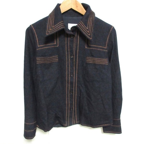 Giacca camicia lana design cucito CELINE 38 Navy donna abbigliamento di marca GIAPPONE