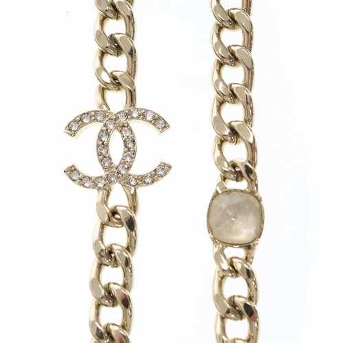 CHANEL JEWELRY CHANEL Coco Mark Rhinestone Long Necklace G Metal Pendant CCLogo Charm Ladies