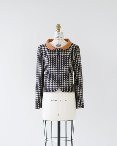 CHANEL Stand collar Jacket Blouson Women Size 38 Black Beige Cotton