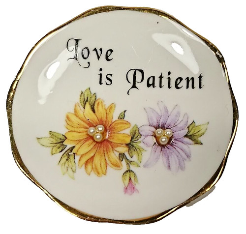 Vintage Albertine Fine Bone China Love is Patient Trinket Ring Dish Flowers UK