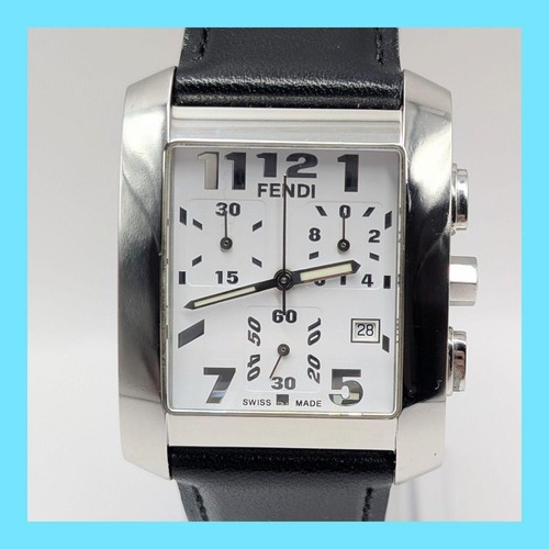 Orologio cronografo uomo FENDI 7500G quarzo quadrante bianco cinturino pelle testato