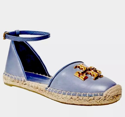TORY BURCH ELEANOR DORSAY ESPADRILLAS PRIMAVERA PELLE DI LOTO LOGO TONO ORO TAGLIA 10