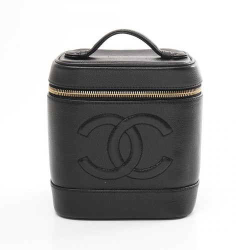 Borsa a mano CHANEL COCO Mark Vanity A01998 pelle di vitello grana nera usata GHW