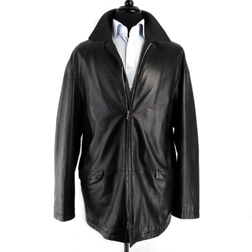 Men's Hugo Boss Casti Black Lambskin Leather Jacket Full Zip Bomber 52