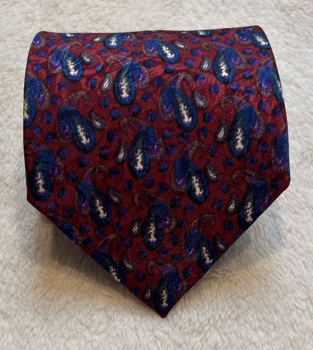 Vintage Christian Dior Monsieur abito cravatta uomo 55 5” lungo paisley rosso USA