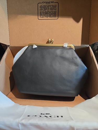 Coach Large Oversized Kisslock Frame Bag Clutch  Black NWT In Hand USA