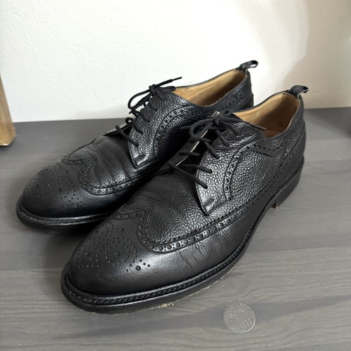 Scarpe Thom Browne x Brooks Brothers nere in pile pelle punta alare Brogue 10 D