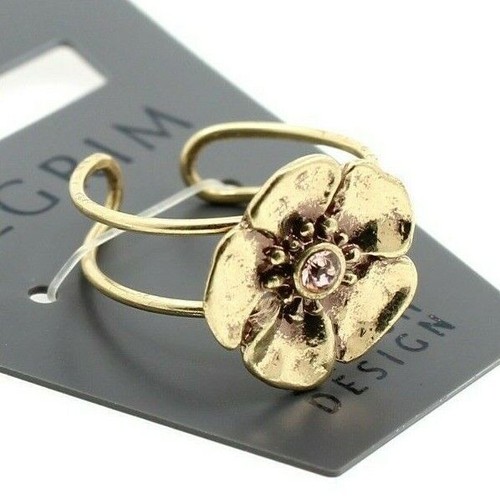 Anello PILGRIM regolabile oro FIORITO DA punta mignolo pesca cristallo Swarovski nuovo con etichette