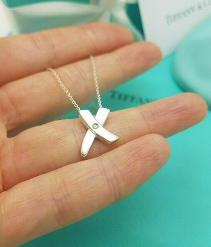 Collana Tiffany & Co. RARA grande argento diamante Paloma Picasso x ciondolo bacio 16"